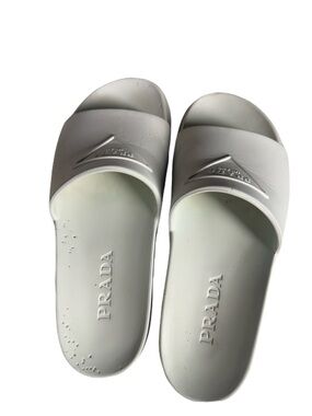 Prada White Logo Rubber Slide Sandals